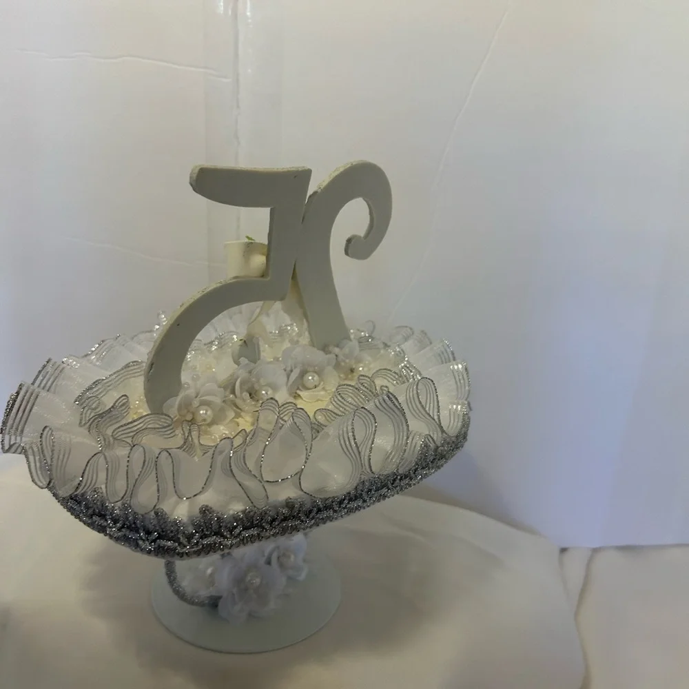 Elegant Silver 25th Anniversary Cake Topper with Bow